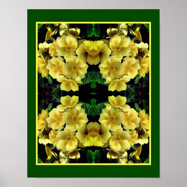 Gelbe Primrose Frühlingsblumen Abstrakt Poster (Vorne)