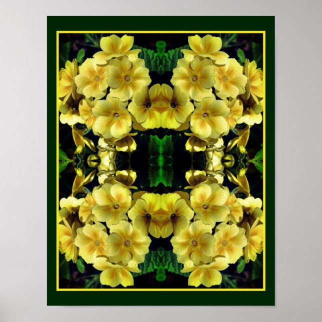 Gelbe Primrose Frühlingsblumen Abstrakt Poster (Vorne)