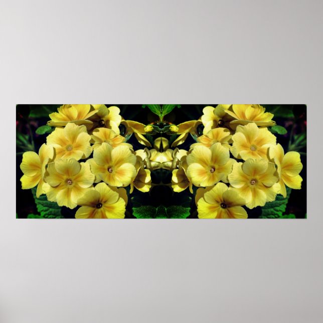 Gelbe Primrose Frühlingsblumen Spirotiert Abstrakt Poster (Vorne)