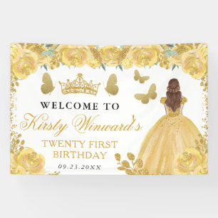 Gelbe Prinzessin mit roten Haaren, floraler Geburt Banner