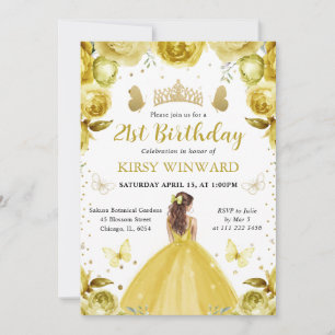 Gelbe Prinzessin mit roten Haaren zum Geburtstag Einladung