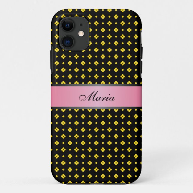 Gelbe Punkte Muster Rosa 2 Personalisierter Name Case-Mate iPhone Hülle (Rückseite)