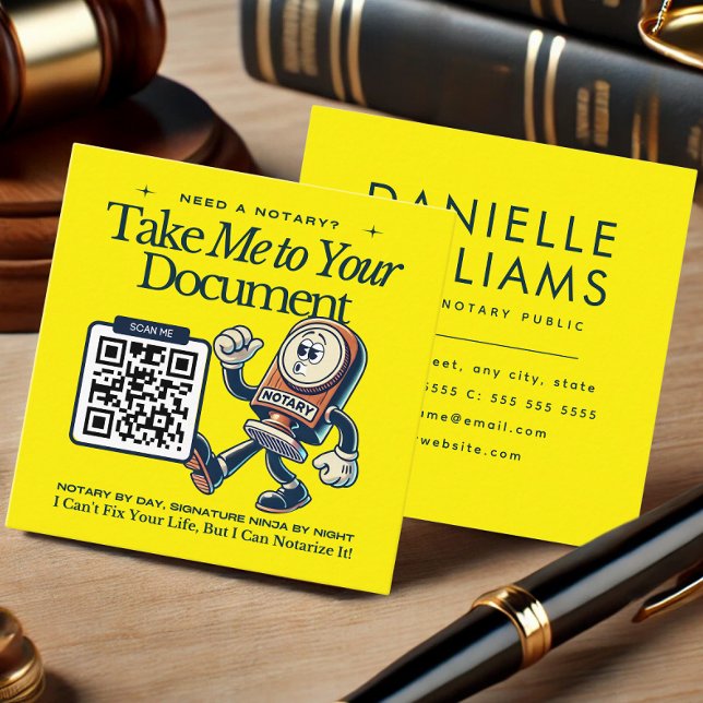 Gelbe QR-Code Notare Visitenkarte (Yellow QR Code Notary Business Card - Take Me to Your Document Theme)