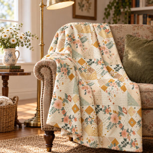 Gelbe Quilt-Patchwork-Gingham-Cottagecore-Decke Fleecedecke