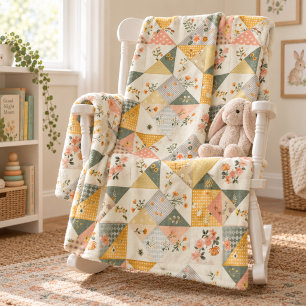 Gelbe Quilt-Patchwork-Gingham-Cottagecore-Decke Fleecedecke