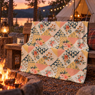 Gelbe Quilt-Patchwork-Gingham-Cottagecore-Decke Fleecedecke