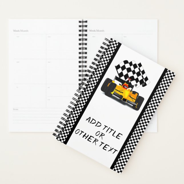 Gelbe Race Car Checkered Flag Planer (Anzeige)