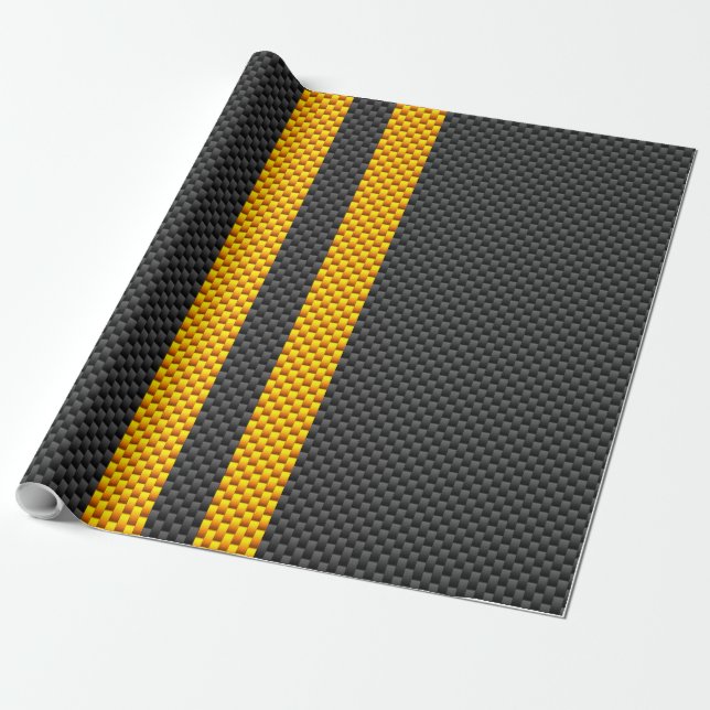 Gelbe Racing Streifen Carbon Fibre Style Geschenkpapier (Ungerollt)