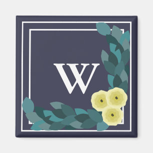 Gelbe Ranunculus Blume und Blätter Anfangsbuchstab Magnet