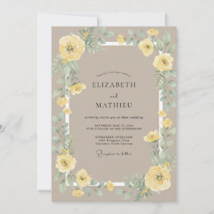 Gelbe Ranunculus-Sand-Eukalyptus-Hochzeit Einladung