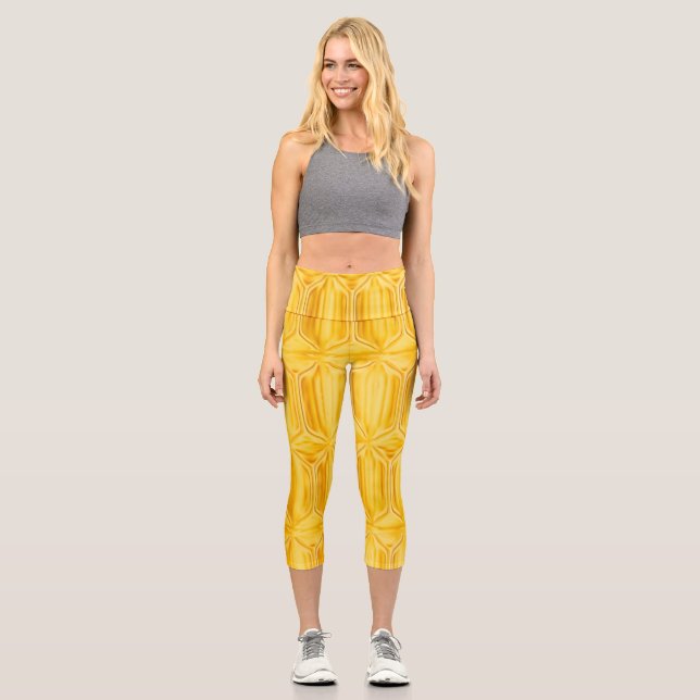 Gelbe Rautenmuster Capri Leggings (Vorderseite)