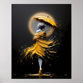 Gelbe Regenschirm-Silhouette im Impasto-Stil Poster