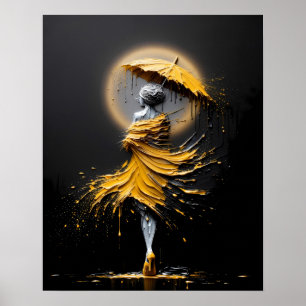 Gelbe Regenschirm-Silhouette im Impasto-Stil Poster