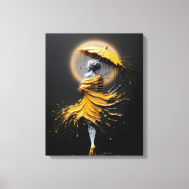 Gelbe Regenschirm-Silhouette in Impasto-Technik Leinwanddruck