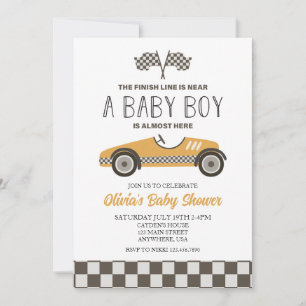 Gelbe Rennwagen-Baby-Party Einladung