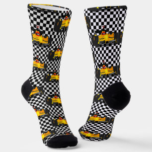 Gelbe Rennwagen - Schachbrettsport Socken