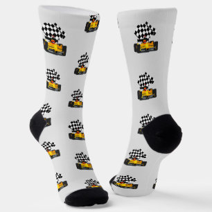 Gelbe Rennwagen - Schachtel-Flag-Sport Socken
