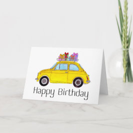Gelbe Retro Fiat 500 Geburtstag Karte