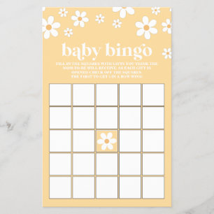 Gelbe Retro-Margerite-Baby-Shower-Bingo Flyer