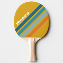 Gelbe Retro-Schrägstreifen mit Namen Tischtennis Schläger