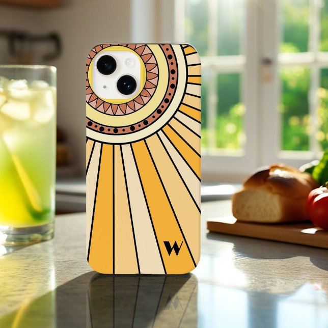Gelbe Retro-Sonnenstrahlen Eigener Monobuchstabe Case-Mate iPhone Hülle (Von Creator hochgeladen)