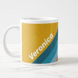 Gelbe Retro-Streifen mit Namen Jumbo-Tasse