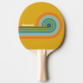 Gelbe Retro-Streifen mit Namen Tischtennis Schläger