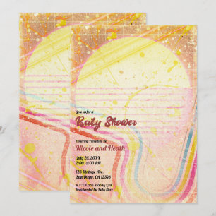 Gelbe Retro-Vintage-80er-Jahrestag-Party für Babys Einladung