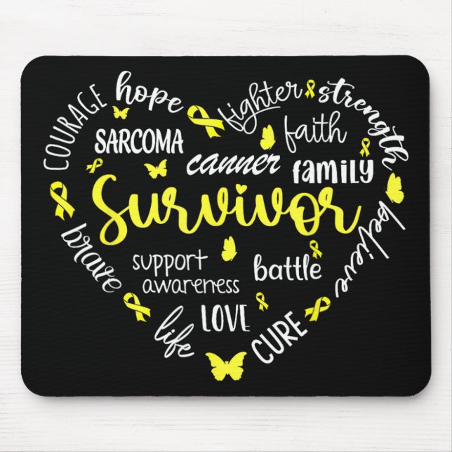 Gelbe Ribbon Herz Sarcoma Krebs Bewusstsein Warri Mousepad (Vorne)