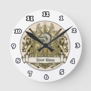 Gelbe Ritterfamilien-Wappen-Uhr Runde Wanduhr