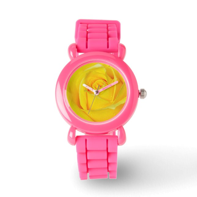 Gelbe Rosa Armbanduhr (Vorderseite)