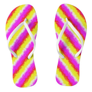 Gelbe Rosa Artdeco Regenbogen Streifen Flip Flops