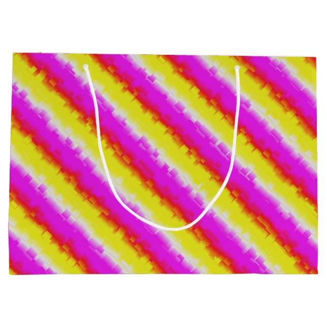 Gelbe Rosa Artdeco Regenbogen Streifen Große Geschenktüte (Rückseite)
