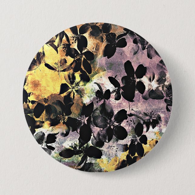 Gelbe rosa Blume Muster Blumengrafik Button (Vorderseite)