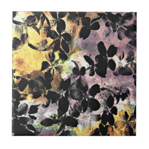 Gelbe rosa Blume Muster Blumengrafik Fliese