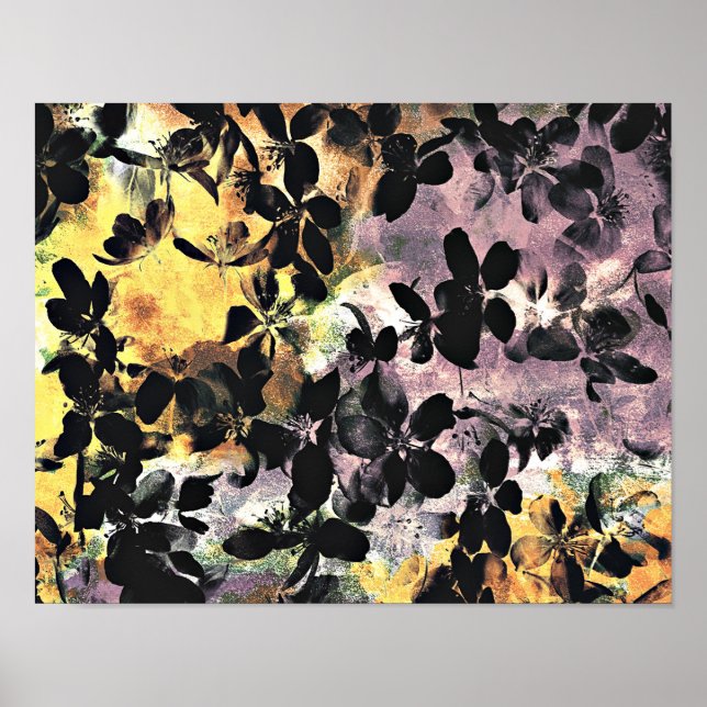 Gelbe rosa Blume Muster Blumengrafik Poster (Vorne)