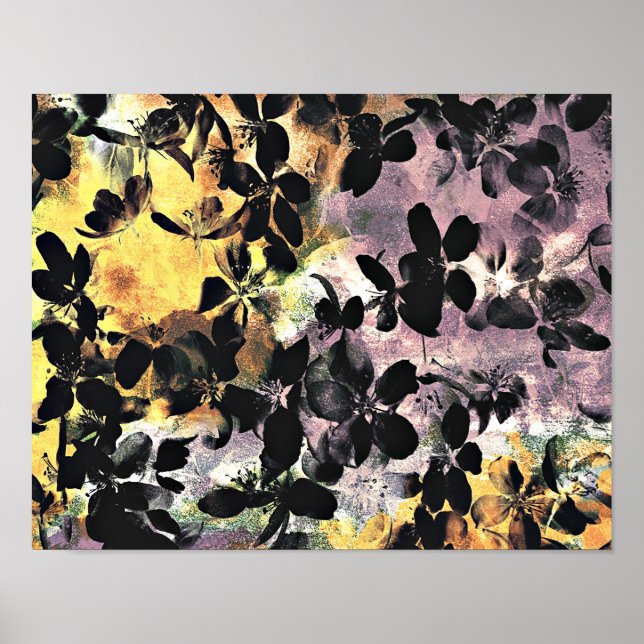 Gelbe rosa Blume Muster Blumengrafik Poster (Vorne)