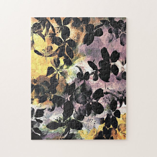 Gelbe rosa Blume Muster Blumengrafik Puzzle (Vertikal)