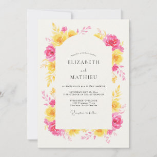 Gelbe rosa florale Hochzeitsromantik Einladung