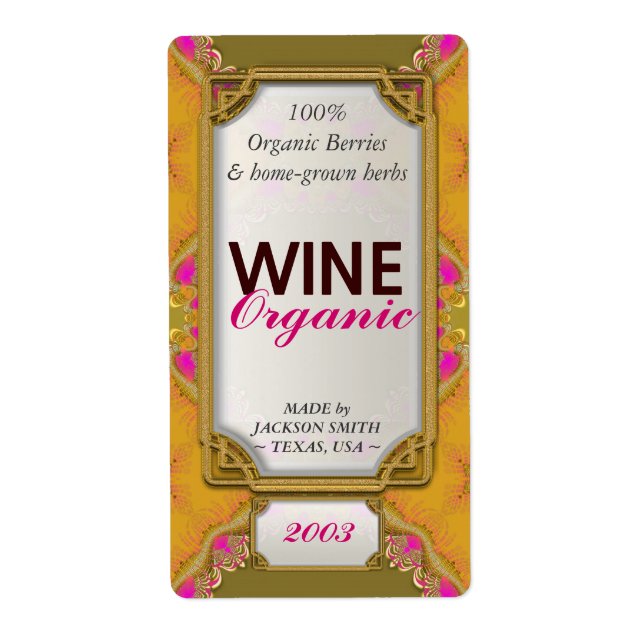 Gelbe, rosa Fraktale Custom Wine Bottle Labels (Vorne)
