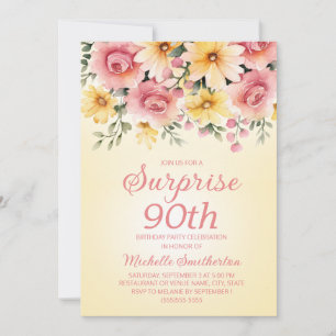 Gelbe rosa Frühlingsblumen Überraschung 90. Einladung
