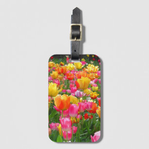 Gelbe rosa Tulpen des orange Rotes Gepäckanhänger