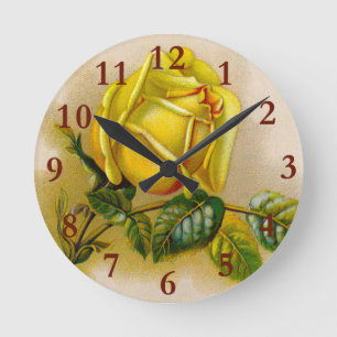 Gelbe Rose Antik Vintage-Druck Fine Art Runde Wanduhr