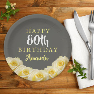 Gelbe Rose Blume Floral 80. Geburtstag Pappteller
