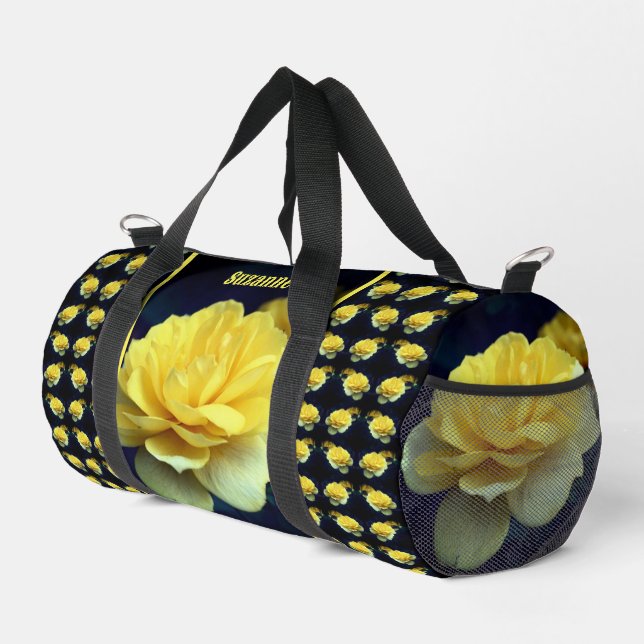 Gelbe Rose Blume im Vollblut Personalisiert Duffle Bag (Rechte Ecke)