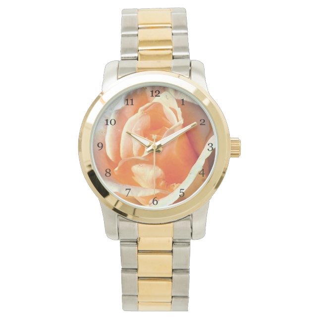 Gelbe Rose-Blume-Makro nah-Bild-Mode Armbanduhr (Vorderseite)