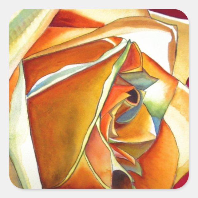 Gelbe Rose Blume Originale Aquarellkunst Quadratischer Aufkleber (Vorderseite)