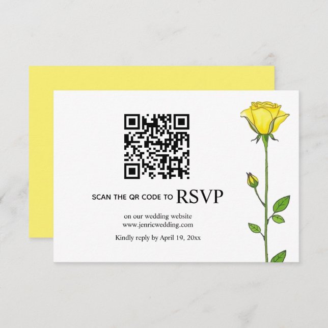 Gelbe Rose Blume QR Code Blumenzehen RSVP Karte (Vorne/Hinten)