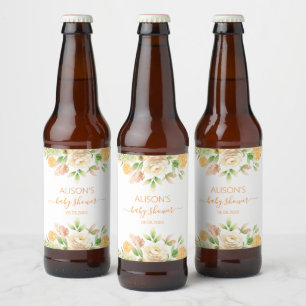 Gelbe Rose Blumengrün Girl Babydusche Bierflaschenetikett