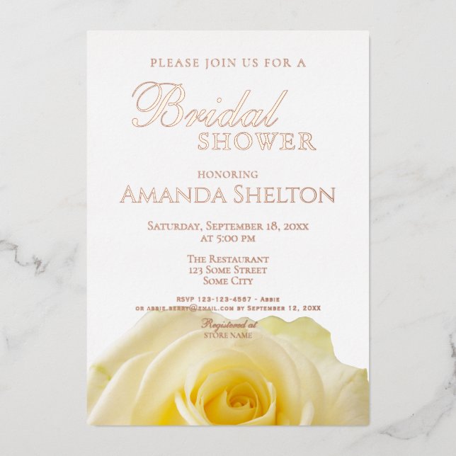 Gelbe Rose Brautparty Gold Rose Folieneinladung (Vorderseite)